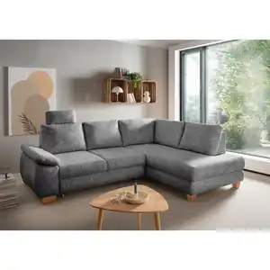 Livetastic Eckschlafsofa Positano, Silber, Textil, Uni, 4-Sitzer, 265x206 cm, Made in EU, Liegefunktion, Rücken echt, Armteil links, Wohnzimmer, Sofas & Couches, Schlafsofas, Schlafsofas mit Bettkas