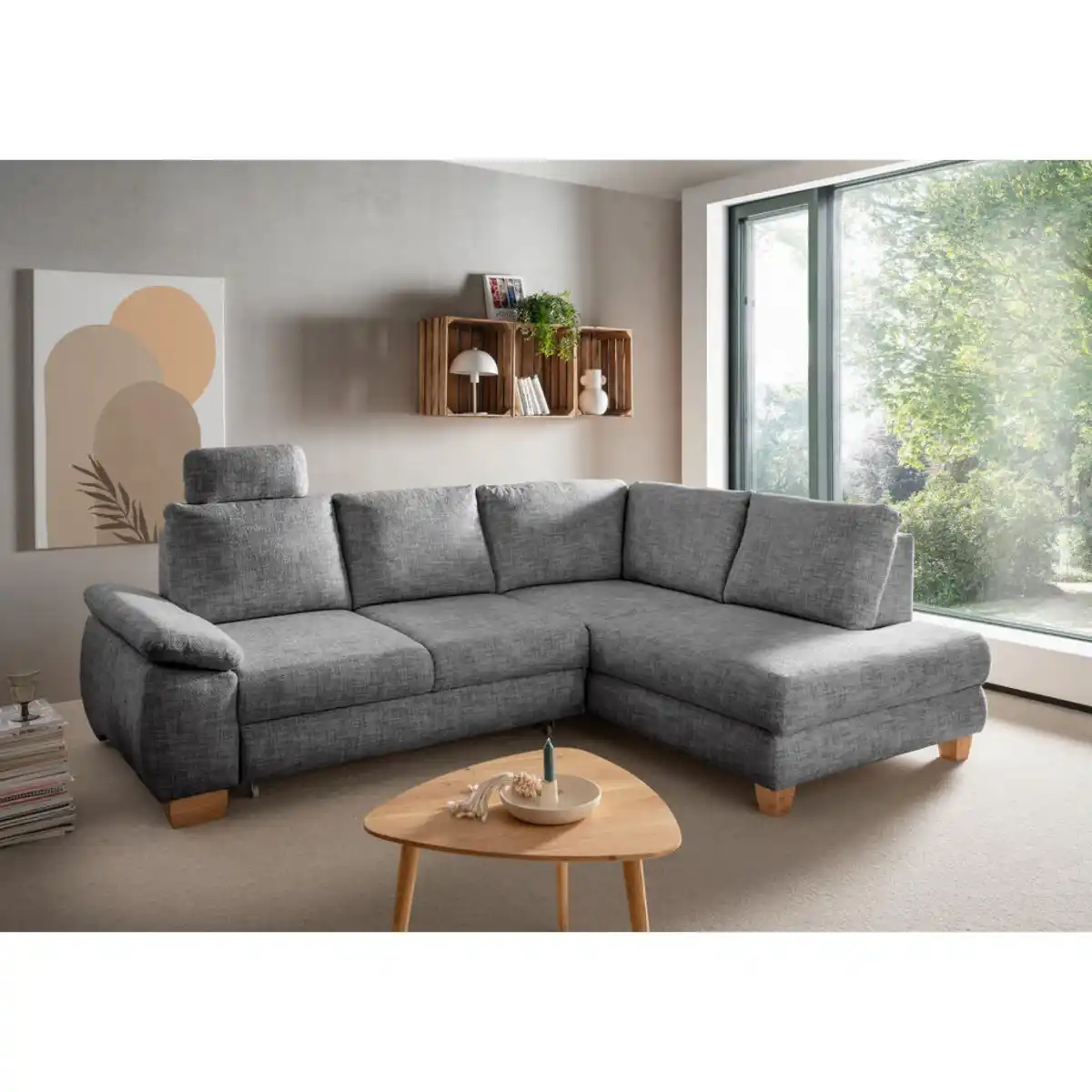 Bild 1 von Livetastic Eckschlafsofa Positano, Silber, Textil, Uni, 4-Sitzer, 265x206 cm, Made in EU, Liegefunktion, Rücken echt, Armteil links, Wohnzimmer, Sofas & Couches, Schlafsofas, Schlafsofas mit Bettkas