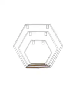 Wandregale Hexagon, weiß/braun