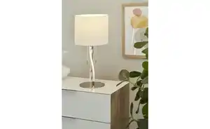 Trio Tischleuchte, NIckel matt mit Stoffschirm