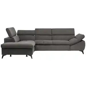 Stylife Ecksofa, Grau, Textil, Uni, 4-Sitzer, Ottomane links, L-Form, 279x210 cm, Stoffauswahl, seitenverkehrt erhältlich, Bettfunktion Hocker Rücken echt, Wohnzimmer, Sofas & Couches, Wohnlandscha