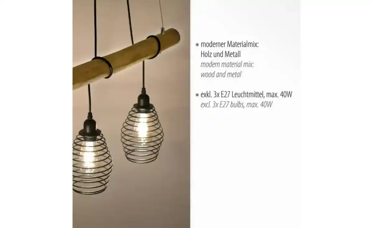 Bild 2 von Paul Neuhaus Pendelleuchte, 3-flammig, Eukalyptus-Holz/ Metall
