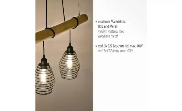 Bild 2 von Paul Neuhaus Pendelleuchte, 3-flammig, Eukalyptus-Holz/ Metall