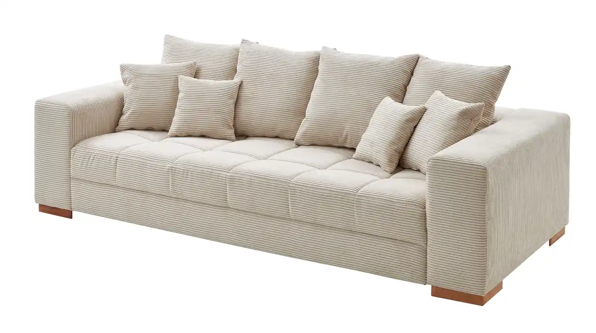 Bild 1 von Big Sofa Cord beige - 254 cm - mit Nosagunterfederung - BORNEO