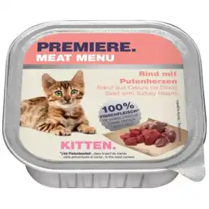 PREMIERE Meat Menu Kitten Rind mit Putenherzen 16x100 g