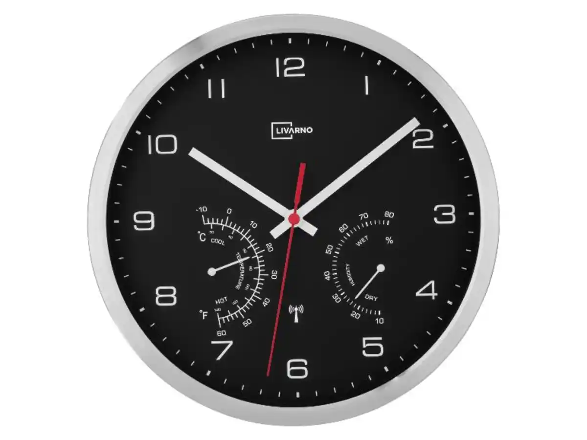 Bild 2 von LIVARNO home Aluminium Funkwanduhr mit Thermometer und Hygrometer