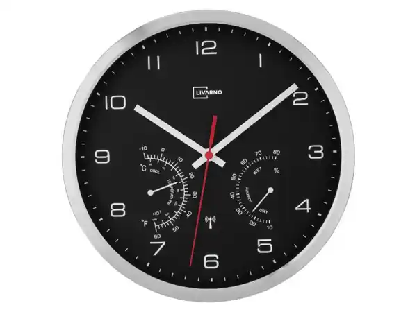Bild 2 von LIVARNO home Aluminium Funkwanduhr mit Thermometer und Hygrometer