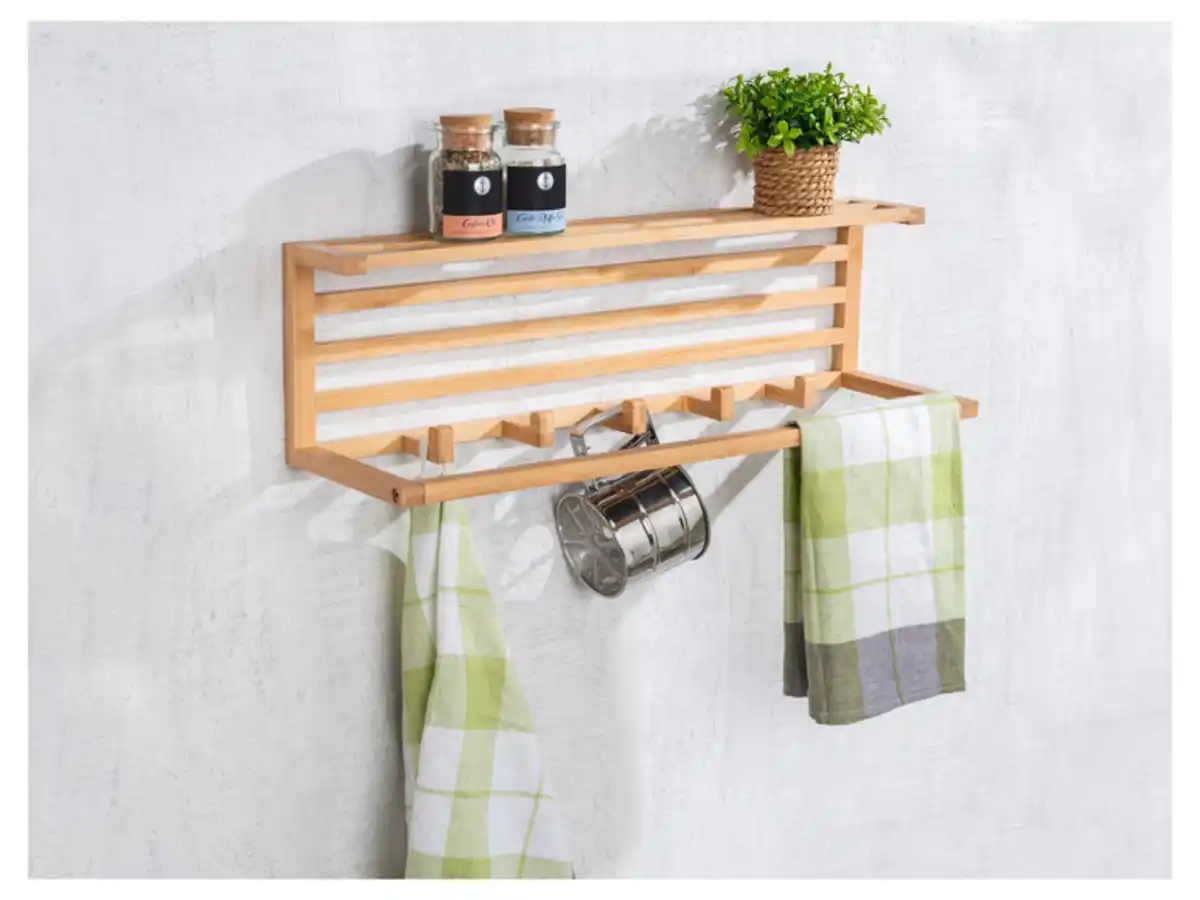 Bild 2 von Wenko Bambus Universal Küchenorganizer (Bambus Wandregal mit Haken)