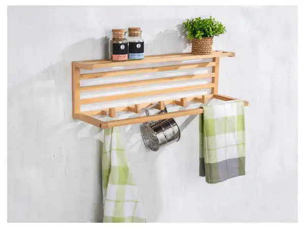 Bild 2 von Wenko Bambus Universal Küchenorganizer (Bambus Wandregal mit Haken)