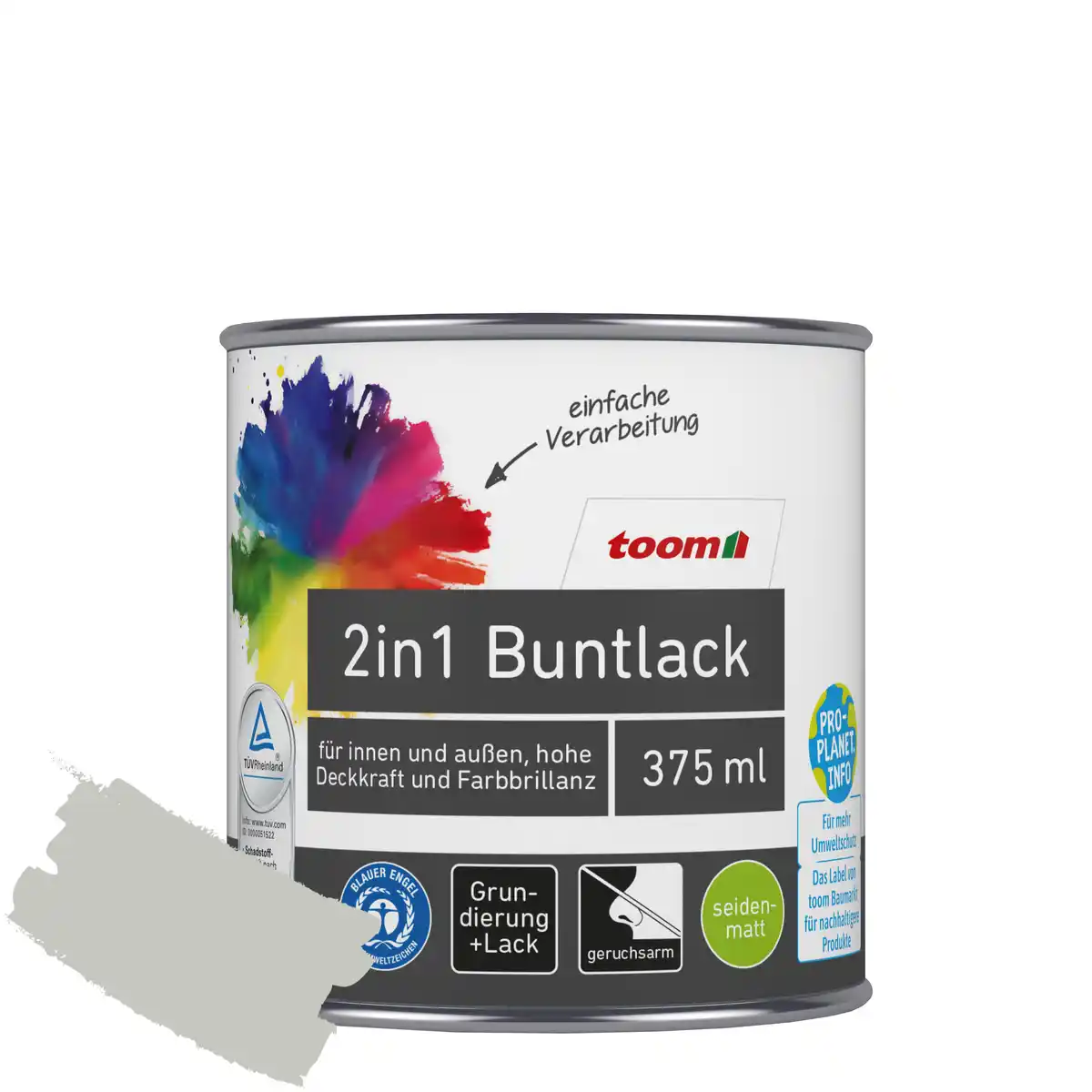 Bild 1 von toom 2in1 Buntlack 'Mondschein' lichtgrau seidenmatt 375 ml