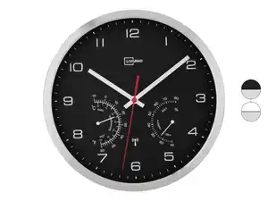 LIVARNO home Aluminium Funkwanduhr mit Thermometer und Hygrometer