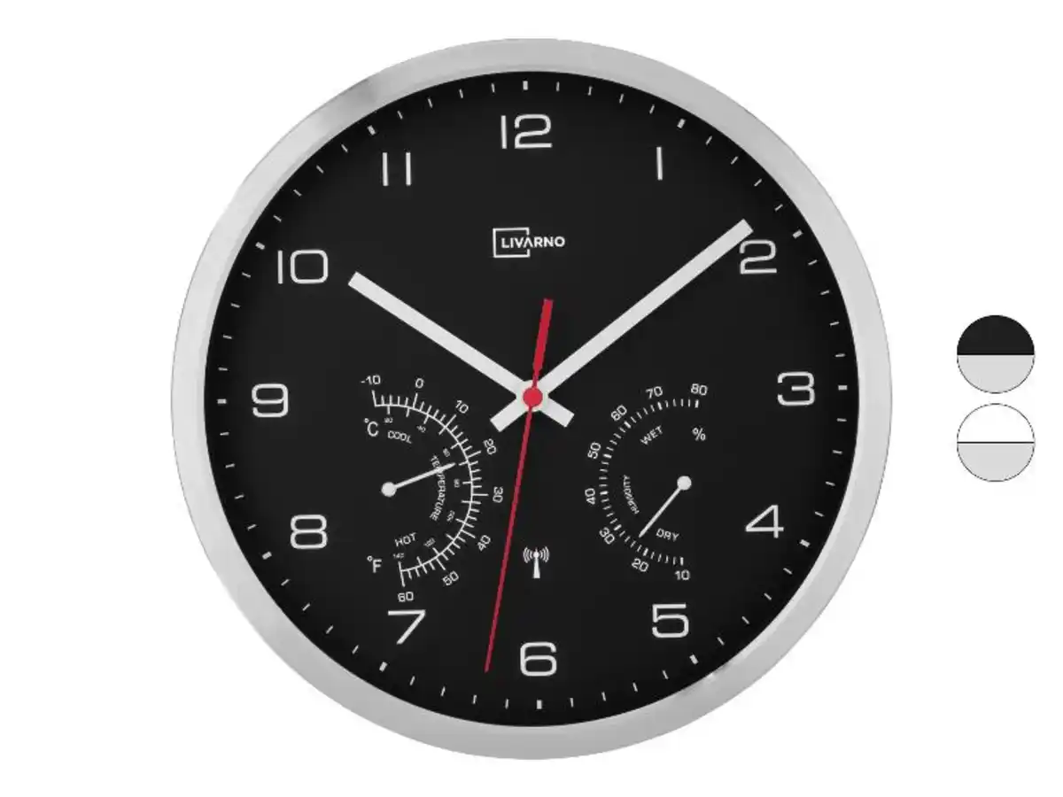 Bild 1 von LIVARNO home Aluminium Funkwanduhr mit Thermometer und Hygrometer