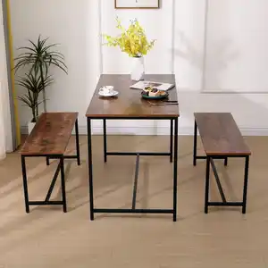 Esszimmertischset Dining Set mit 1 Tisch & 2 Sitzbänken – Holz/Schwarz