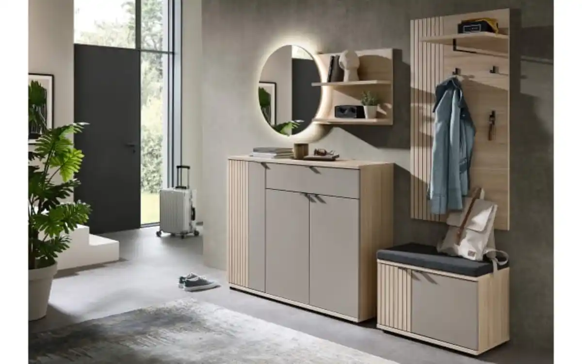 Bild 1 von Bali - Garderobenkombination II Pisa, Riva Eiche-Nachbildung/basalt, inkl. Sitzkissen