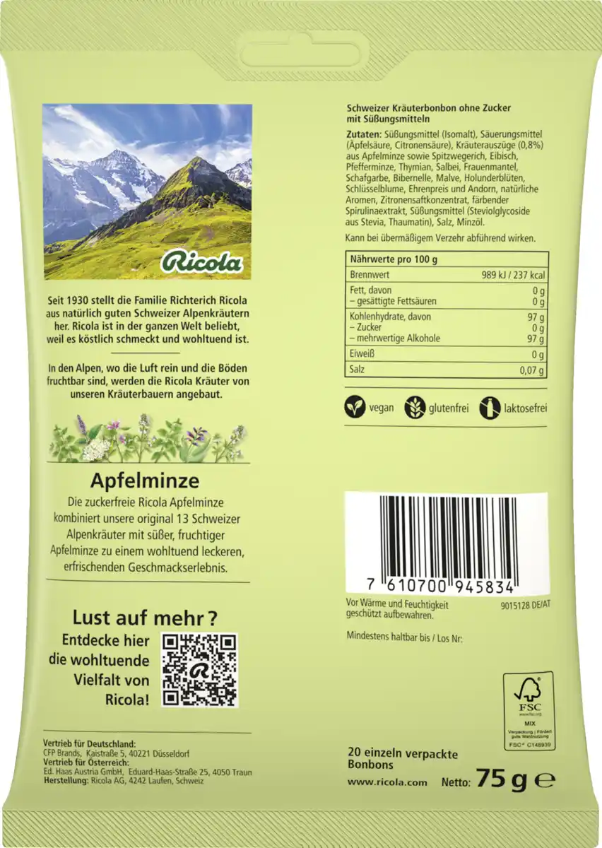 Bild 2 von Ricola Apfelminze Bonbons zuckerfrei 75g, 75 g