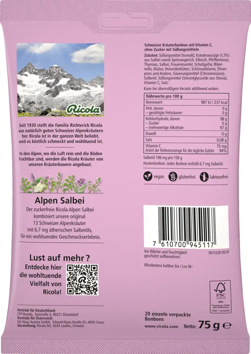 Bild 2 von Ricola Alpen Salbei Bonbons zuckerfrei 75g, 75 g