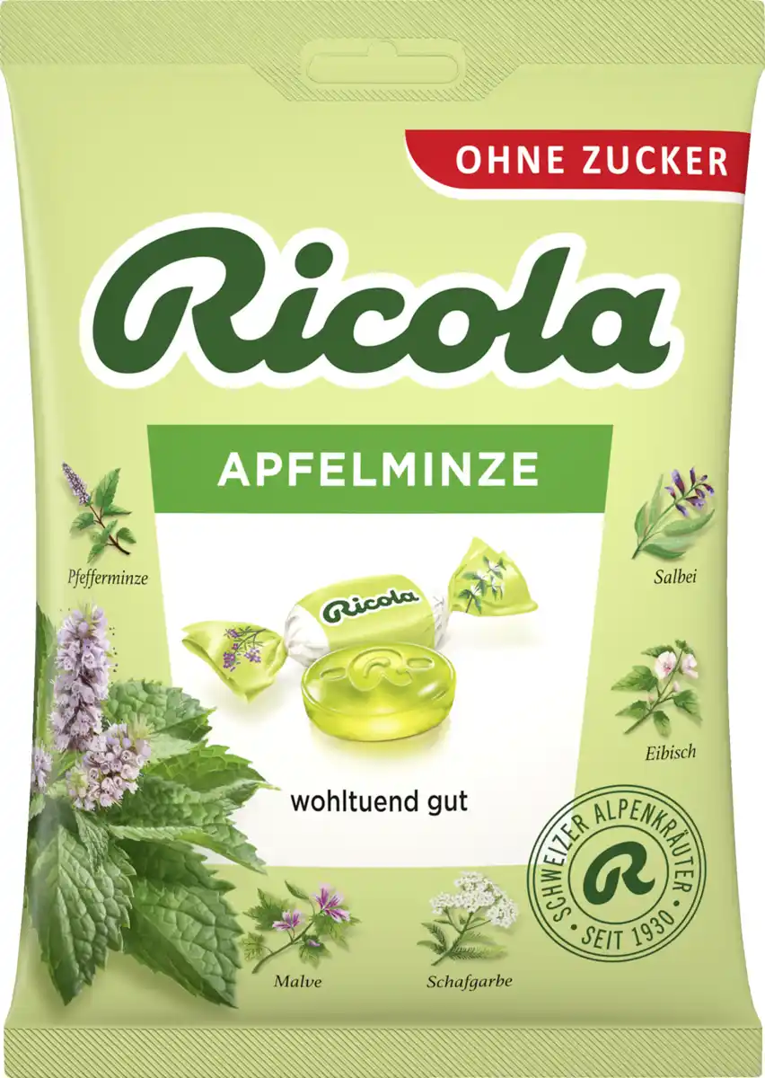 Bild 1 von Ricola Apfelminze Bonbons zuckerfrei 75g, 75 g