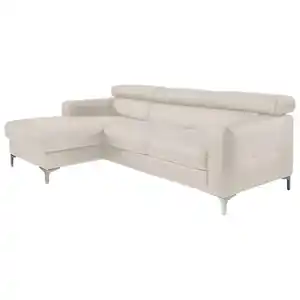Livetastic Ecksofa, Weiß, Leder, Echtleder, Rindleder, 4-Sitzer, Ottomane links, L-Form, 226x169 cm, Made in EU, seitenverkehrt erhältlich, Rücken echt, Armteil links, rechts, Wohnzimmer, Sofas &