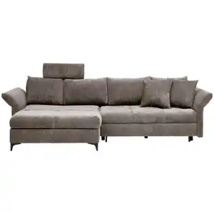 Hom`in Ecksofa, Taupe, Textil, 2-3-Sitzer, Füllung: Silikon, Schaumstoffflocken,Silikon, Schaumstoffflocken, Ottomane rechts, seitenverkehrt montierbar, L-Form, 291x153 cm, Liegefunktion, Schlafen a
