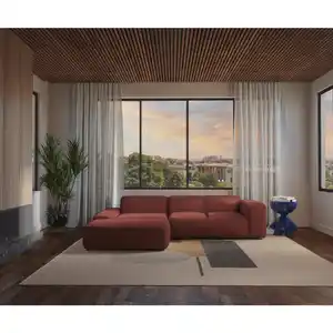 Mid.you Ecksofa Hannah, Rot, Textil, 2-3-Sitzer, Ottomane links, L-Form, 304x200 cm, Made in EU, Wohnzimmer, Sofas & Couches, Wohnlandschaften, Ecksofas