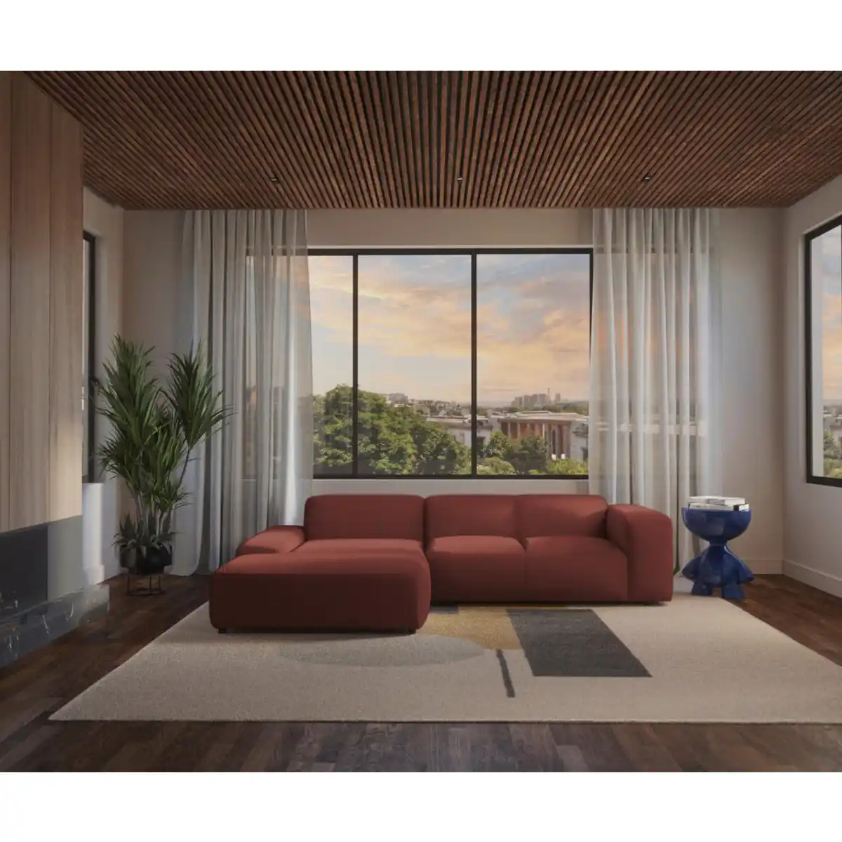 Bild 1 von Mid.you Ecksofa Hannah, Rot, Textil, 2-3-Sitzer, Ottomane links, L-Form, 304x200 cm, Made in EU, Wohnzimmer, Sofas & Couches, Wohnlandschaften, Ecksofas