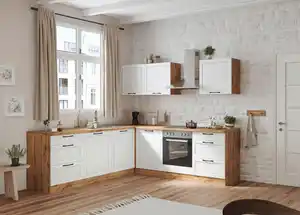 Eckküche Meran ohne Geräte ca. 240x240 cm Weiß/Eiche, Weiß, Eiche Wotan