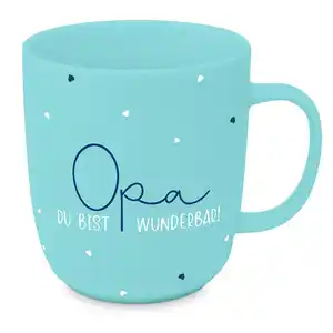 Kaffeebecher Opa aus Keramik ca. 400ml, Blau, Weiß