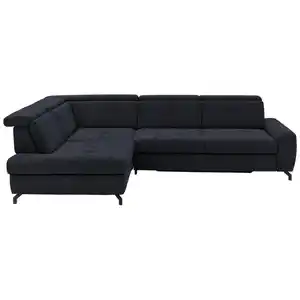Beldomo Style Ecksofa, Schwarz, Textil, 3-Sitzer, Ottomane links, L-Form, 310x220 cm, Fußauswahl, Lederauswahl, Stoffauswahl, planbar, seitenverkehrt erhältlich, Bettfunktion Hocker Rücken echt, h