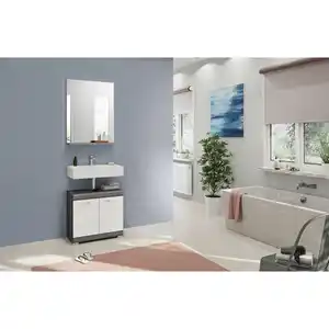 Mid.you Badezimmer Scout, Weiß Hochglanz, Kunststoff, 2-teilig, 1 Fächer, 0 Schubladen, 60 cm, Spiegel mit Ablage, Badezimmer, Badmöbelsets & Badmöbelserien, Badmöbel-Sets