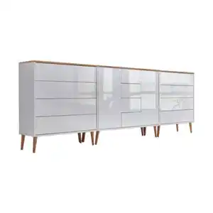 Mid.you Sideboard Mailand Set 12 + HF, Weiß, Eiche Artisan, Weiß Hochglanz, Holzwerkstoff, 2 Fächer, 12 Schubladen, 263.5x86x33 cm, Made in Germany, erweiterbar, stehend, in verschiedenen Holzdeko