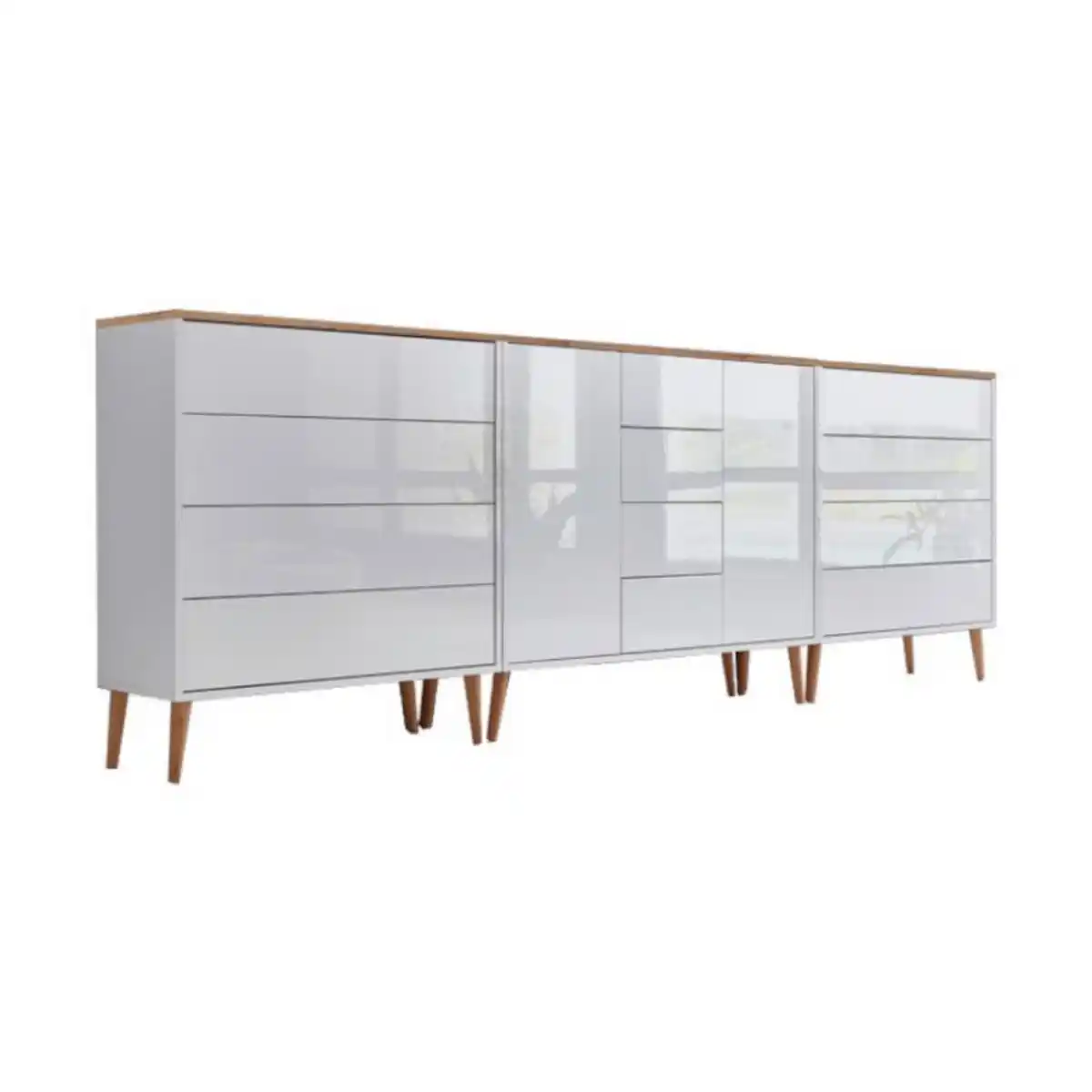 Bild 1 von Mid.you Sideboard Mailand Set 12 + HF, Weiß, Eiche Artisan, Weiß Hochglanz, Holzwerkstoff, 2 Fächer, 12 Schubladen, 263.5x86x33 cm, Made in Germany, erweiterbar, stehend, in verschiedenen Holzdeko