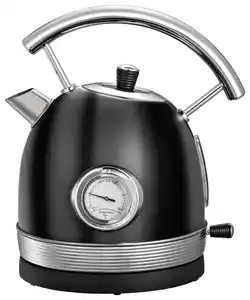 Wasserkocher Retro aus Edelstahl in Schwarz, Schwarz, Edelstahlfarben