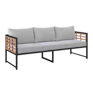 Ambia Garden Loungesofa, Natur, Schwarz, Holz, Metall, Textil, Akazie, vollmassiv, 185x67.5x63.5 cm, Loungemöbel, Gartensofas