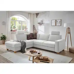 Sit & More Ecksofa, Silber, Textil, Buche, massiv, 5,5-Sitzer, Ottomane links, L-Form, 236x213 cm, Oeko-Tex® Standard 100, Made in Europe, DGM-Klimapakt, Goldenes M, Schlafen auf Sitzhöhe, Rücken