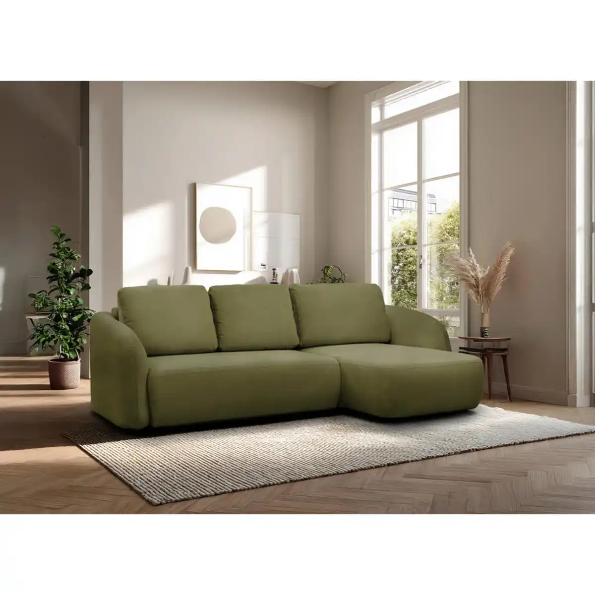 Bild 1 von Mid.you Ecksofa Porto, Olivgrün, Textil, 3-Sitzer, Ottomane rechts, L-Form, 270x154 cm, Made in EU, Wohnzimmer, Sofas & Couches, Wohnlandschaften, Ecksofas