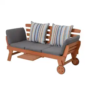 Gardenson Gartenbank, Braun, Grau, Holz, Textil, Eukalyptusholz, massiv, 2-Sitzer, Füllung: Polyester, 190x77.5x68 cm, Abstellfläche, mit Rückenlehne, abwischbar, Sitzfläche ausziehbar, Gartenmö