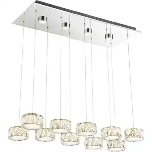 Globo Led-Hängeleuchte Amur, Chrom, Transparent, Metall, Kunststoff, Glas, F, 36x120x76 cm, Lampen & Leuchten, Innenbeleuchtung, Hängelampen, Esstischlampen, F