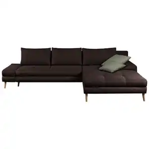 Mid.you Ecksofa, Dunkelbraun, Textil, Erle, massiv, Uni, 5-Sitzer, seitenverkehrt montierbar, L-Form, 313x215 cm, Made in EU, Schlafen auf Sitzhöhe, Rücken echt, Wohnzimmer, Sofas & Couches, Wohnla