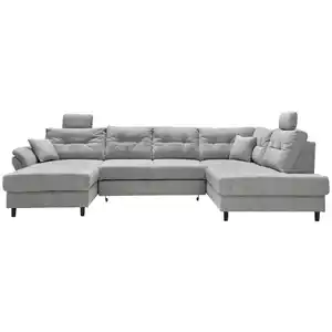Livetastic Wohnlandschaft, Silber, Textil, Buche, 6-Sitzer, Füllung: Schaumstoff, Ottomane rechts, U-Form, 338x206 cm, Liegefunktion, Schlafen auf Sitzhöhe, Rücken echt, Armteil links, Wohnzimmer,