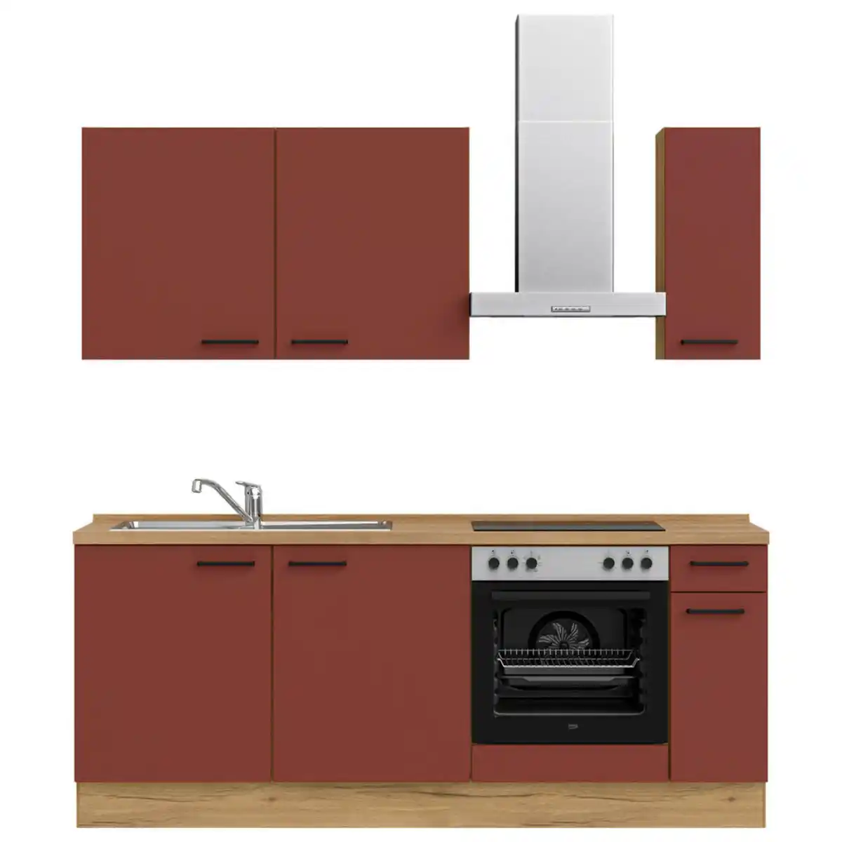 Bild 1 von Nobilia Küchenleerblock Easytouch, Rot, Eiche, Metall, 1 Schubladen, nur wie online abgebildet bestellbar, 210 cm, Blauer Engel, Pefc, Goldenes M, Made in Germany, DGM-Klimapakt, seitenverkehrt erh