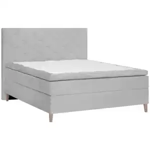 Welnova Boxspringbett, Grau, Textil, Eiche, H3 + H5, 7-Zonen, Höhe ca. 19 cm, 140x200 cm, Matratze, gepolstertes Kopfteil, Topper durchgehend, Schlafzimmer, Betten, Boxspringbetten