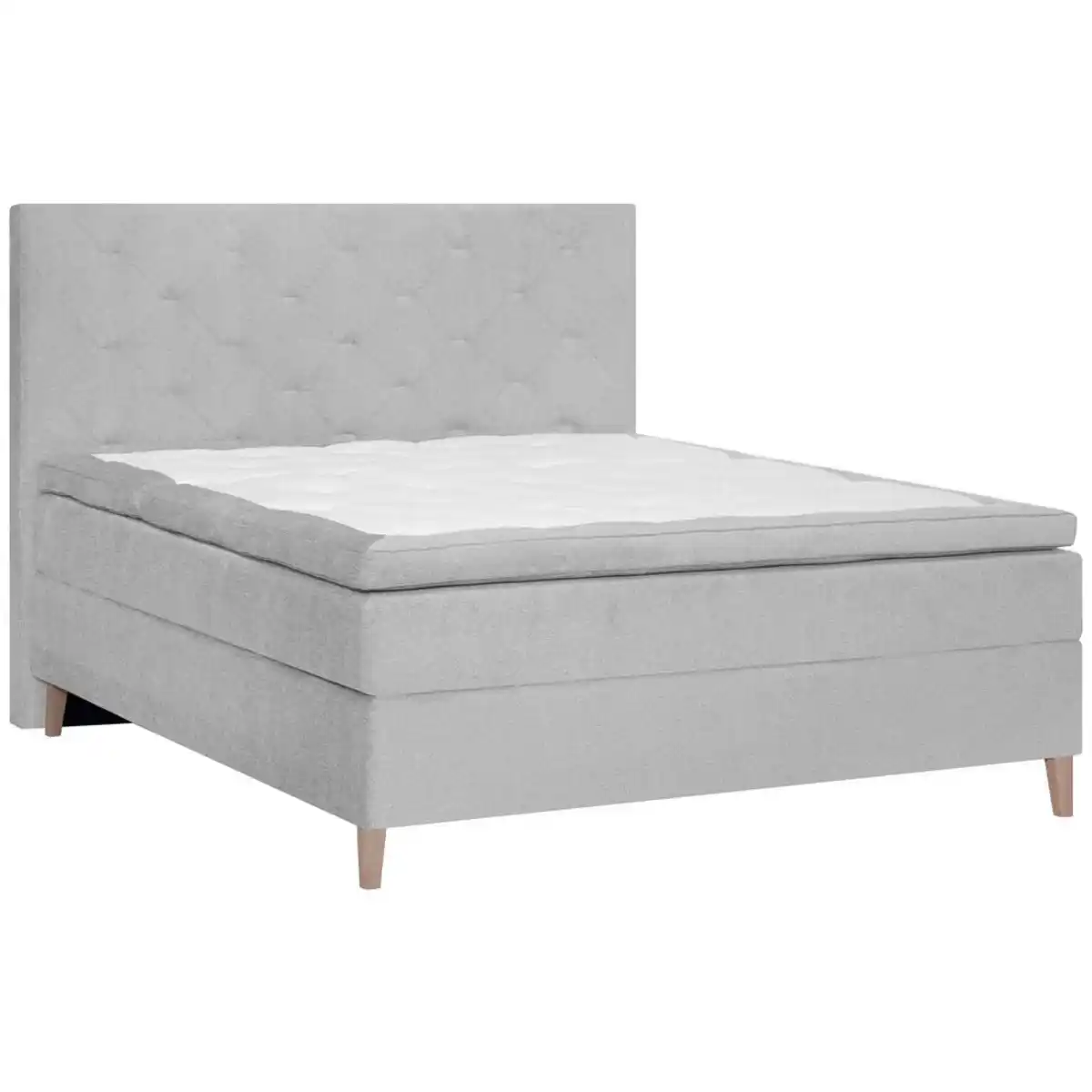 Bild 1 von Welnova Boxspringbett, Grau, Textil, Eiche, H3 + H5, 7-Zonen, Höhe ca. 19 cm, 140x200 cm, Matratze, gepolstertes Kopfteil, Topper durchgehend, Schlafzimmer, Betten, Boxspringbetten