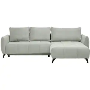 Stylife Ecksofa, Hellgrau, Textil, 3-Sitzer, Füllung: Schaumstoffflocken, seitenverkehrt montierbar, L-Form, 287x197 cm, Handmade in Europe, Stoffauswahl, Hocker erhältlich, Rücken echt, Wohnzimme