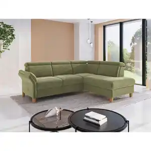 Sit & More Ecksofa Glendale E, Hellgrün, Textil, Eiche, massiv, 5,5-Sitzer, Ottomane rechts, L-Form, 247x193 cm, Goldenes M, Oeko-Tex® Standard 100, Made in Europe, DGM-Klimapakt, Rücken echt, Arm