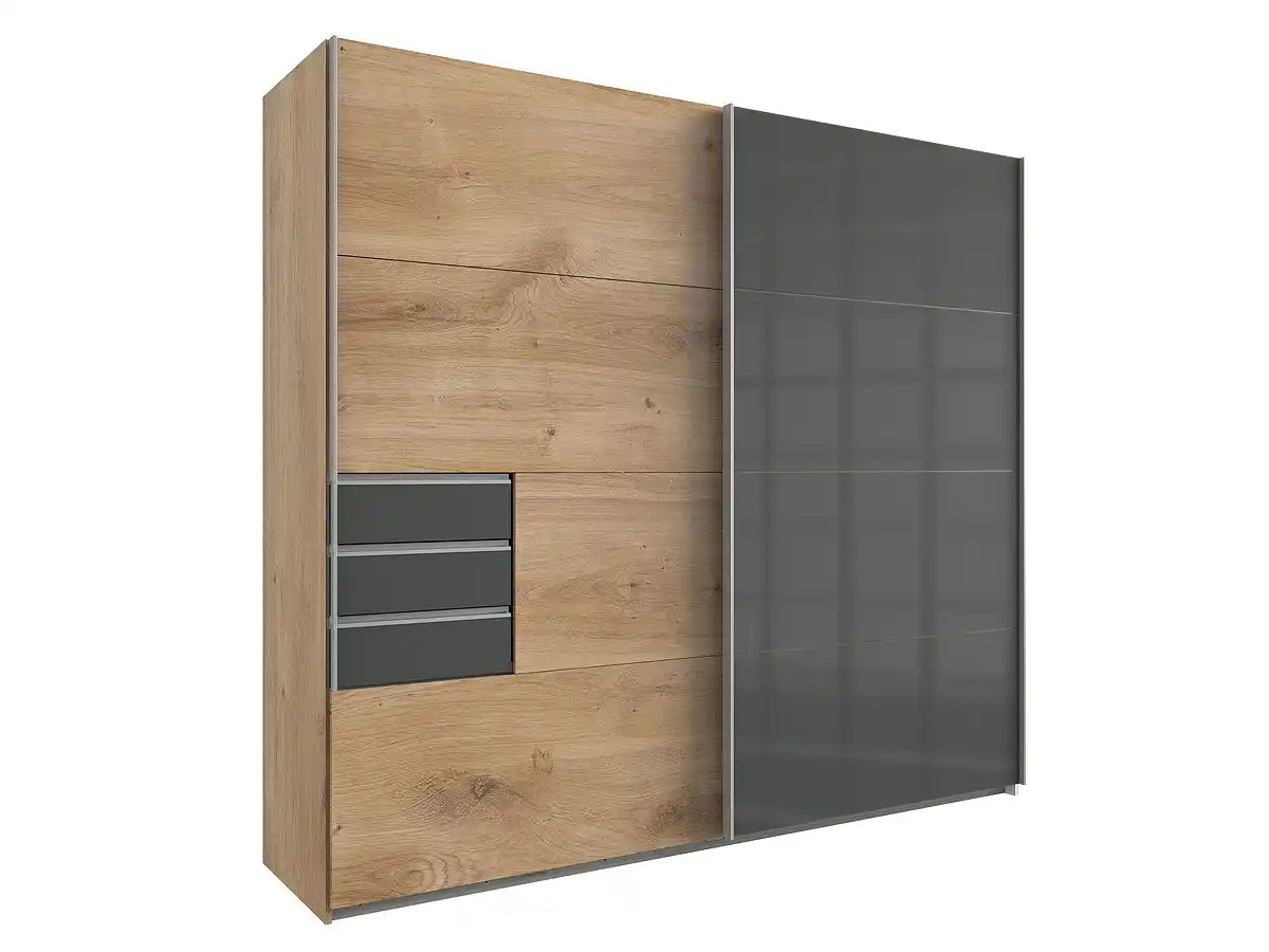 Bild 1 von Schwebetürenschrank Glasfront Plankeneiche - graphit - 225 cm - SAIGON