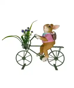 Deko-Hase auf Fahrrad Ostern, braun/rosa