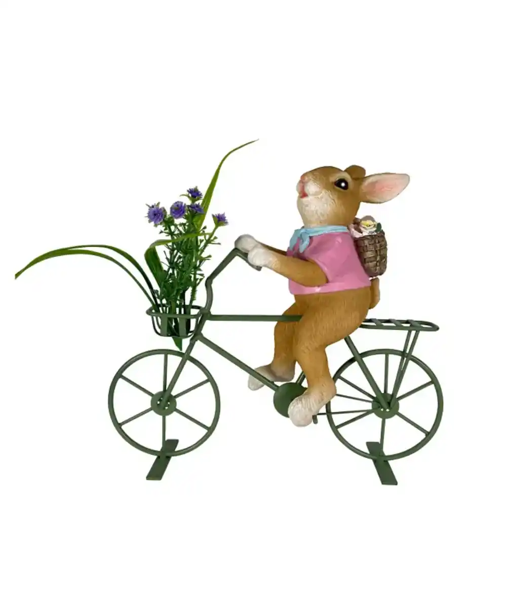 Bild 1 von Deko-Hase auf Fahrrad Ostern, braun/rosa