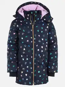 Mädchen Winterjacke mit Herzchenmotiven Blau