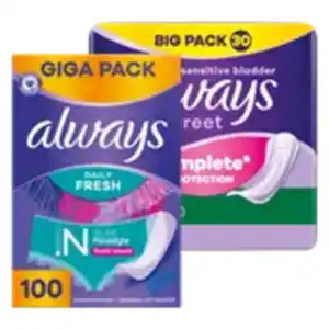 always Slipeinlagen im Gigapack oder always discreet Inkontinenzeinlagen im Big Pack