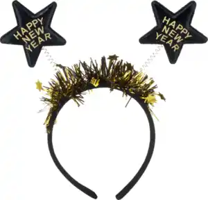 Dekorieren & Einrichten Haarreif "HAPPY NEW YEAR" mit schwarzen Sternen, 1 St